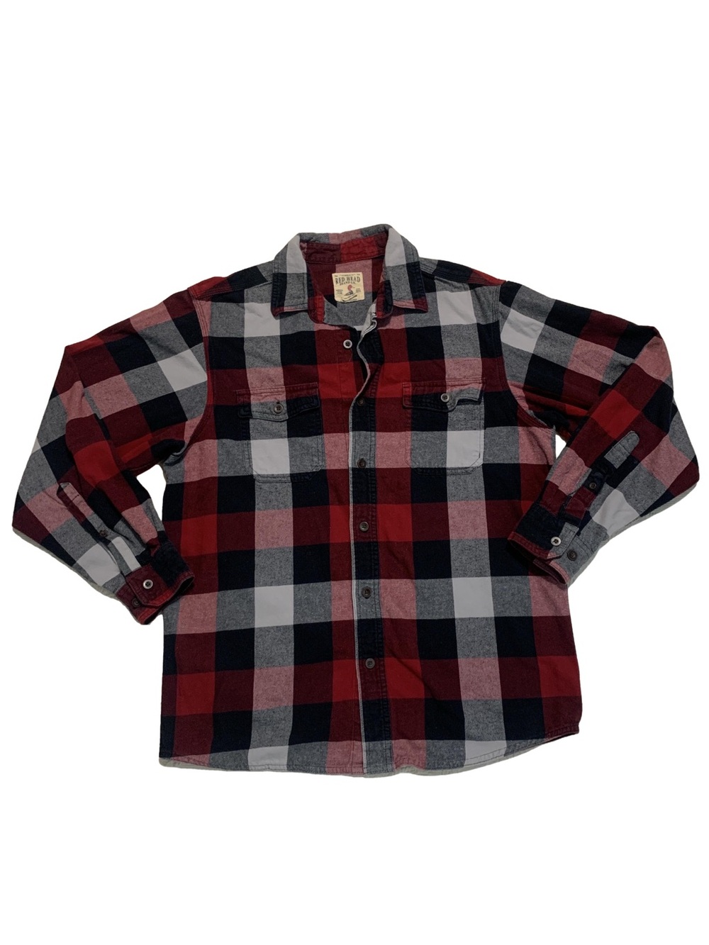Red Head Red & Black Plaid Button Up Long Sleeve Mens Collred Shirt